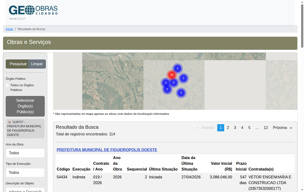 Screenshot de Portal Geo Obras Cidadão