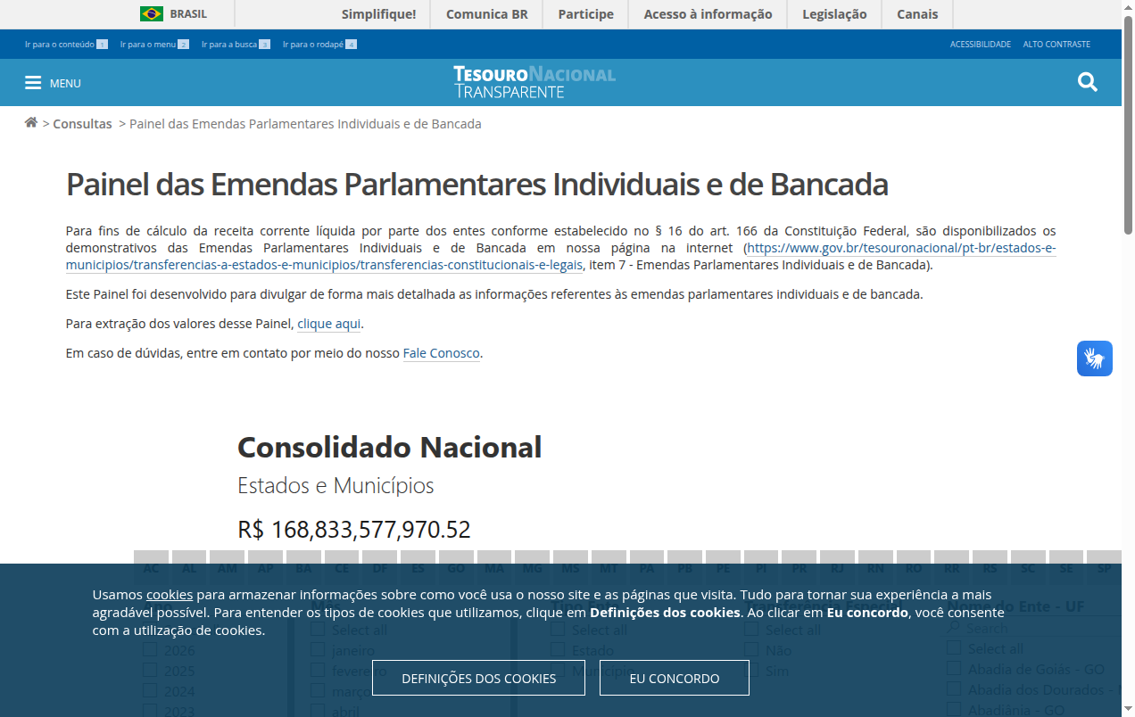 Screenshot de Emendas Parlamentares Federais