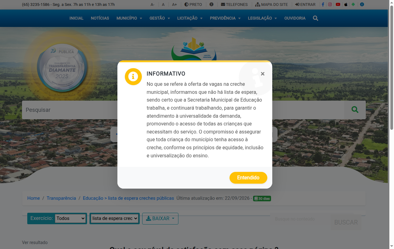 Screenshot de lista de espera creches públicas
