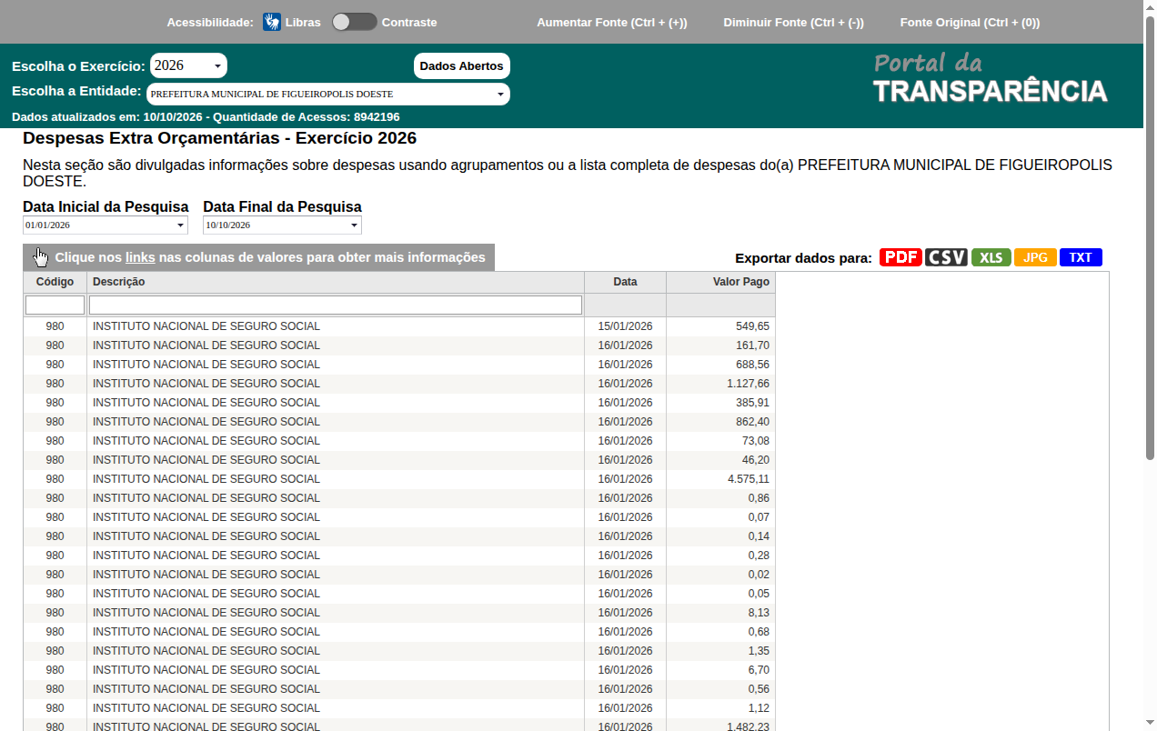 Screenshot de Extra Orçamentária