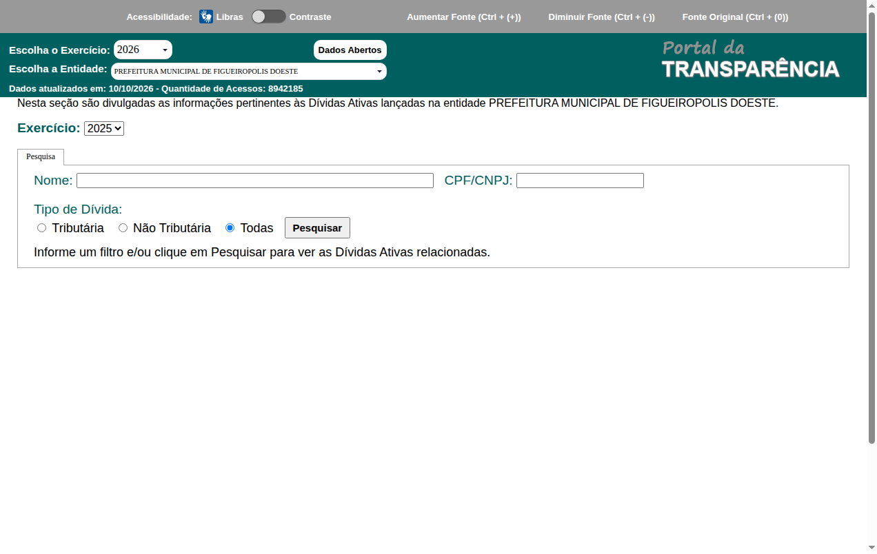 Screenshot de Dívida Ativa Não Tributária