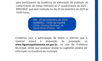 Audiência Pública em Figueirópolis d’Oeste — Avaliação do Cumprimento de Metas do 2º Quadrimestre de 2025 (RREO/RGF)