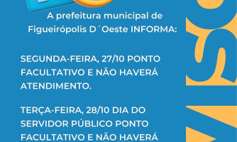 Aviso: Ponto Facultativo nos dias 27 e 28 de outubro (sem atendimento)