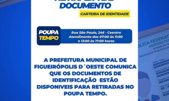 Documentos de identificação disponíveis para retirada no Poupa Tempo — atendimento das 13h às 16h30