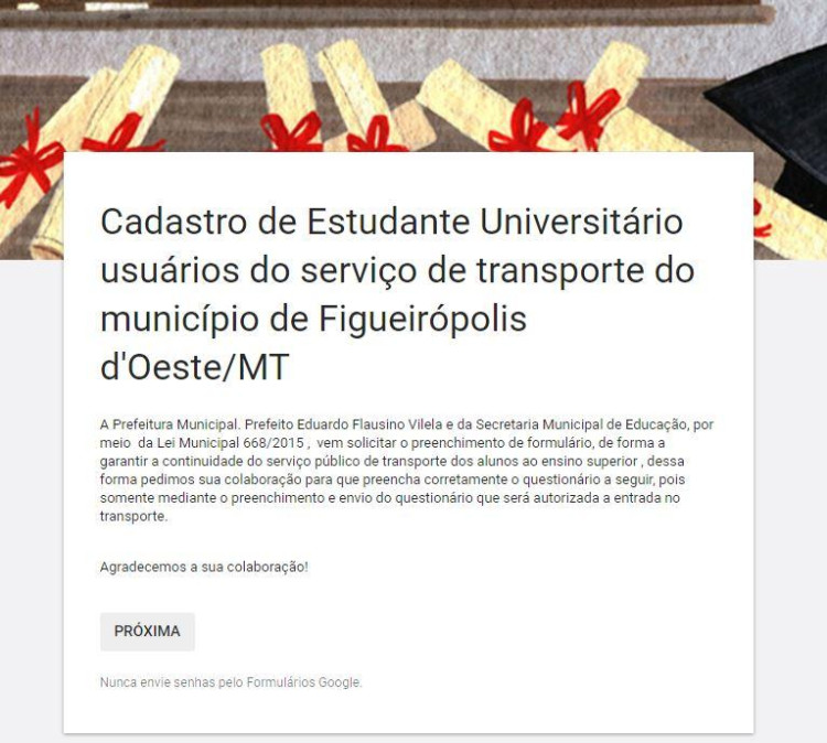 Cadastro de Estudante Universitário usuários do serviço de transporte do município de Figueirópolis d'Oeste/MT