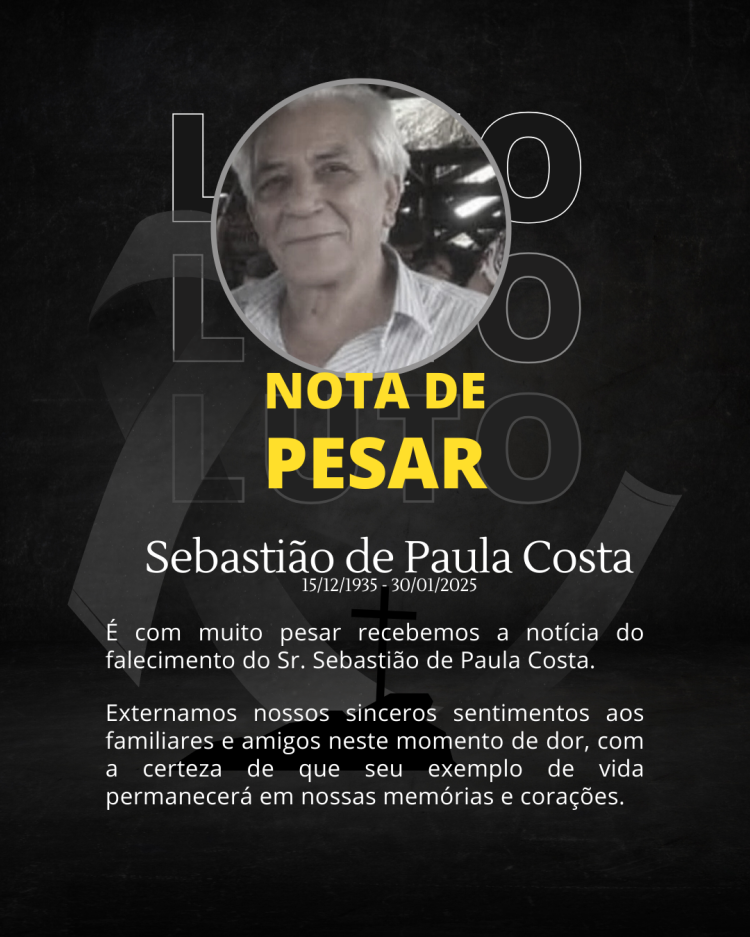 Luto pelo falecimento de Sebastião de Paula Costa