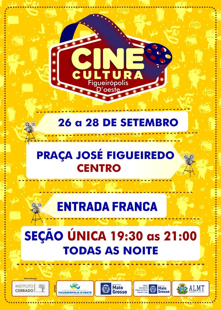 Cine Cultura ao ar livre em Figueirópolis D’Oeste 26 a 28/09