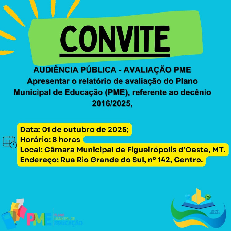 Audiência Pública — Apresentação do Relatório de Avaliação do PME (2016–2025) — 01/10/2025, 8h, Câmara Municipal