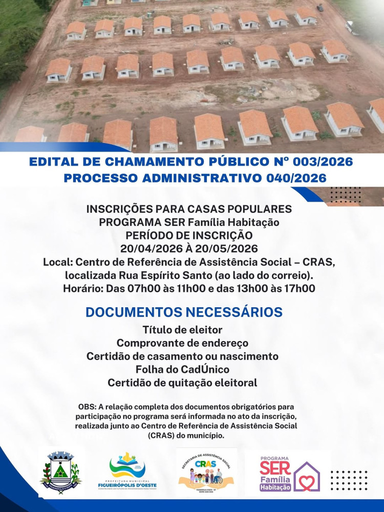 Chamada Pública 003/2026: Inscrições Abertas no CRAS
