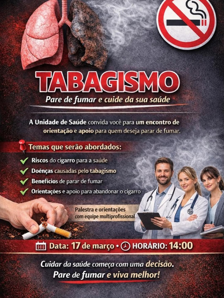 Encontro de Apoio para Parar de Fumar — 17 de março, 14h (Unidade de Saúde de Figueirópolis D’Oeste)