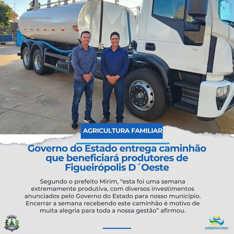 Governo entrega caminhão para fortalecer a agricultura familiar de Figueirópolis