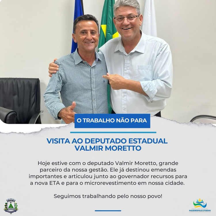 Parceria com o deputado Valmir Moretto garante recursos para nova ETA e microrevestimento